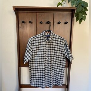 Louis Feraud Mens Black/Gray Plaid Short Sleeve Button Up Shirt(Size:M)